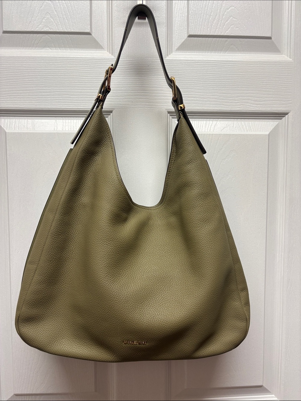 Michael Kors Nolita Safari Green Pebbled Leather Hobo Bag Gold Hardware